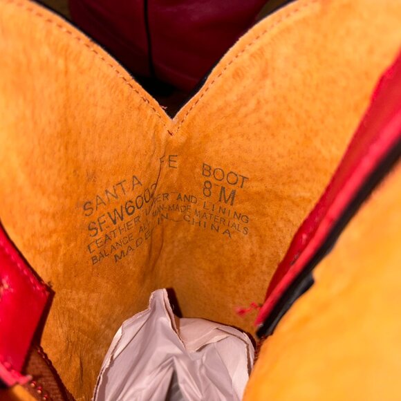 Embroidered Red Leather Western Cowboy Boots Woman Size 8 - Picture 7 of 7